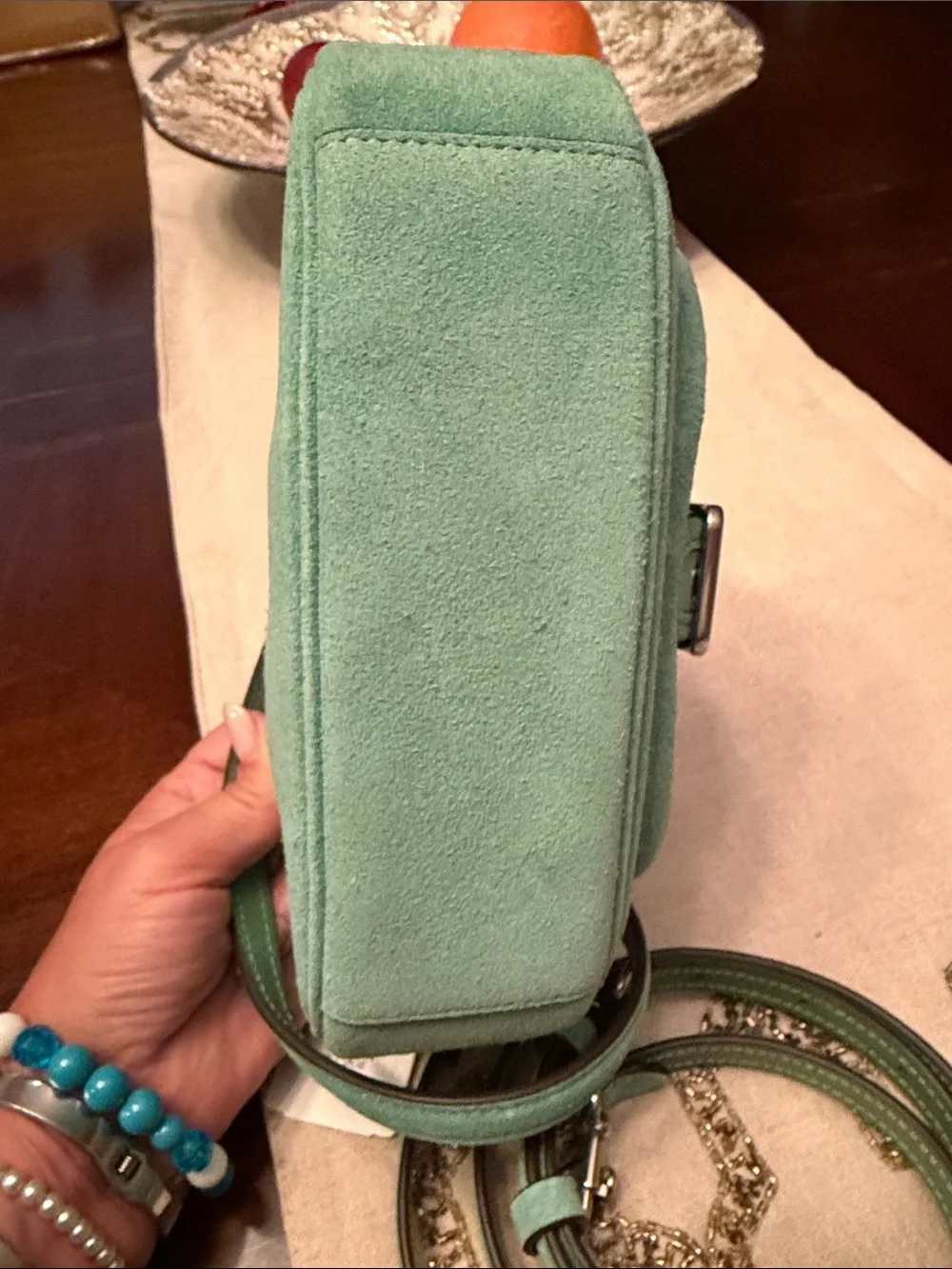 Coach Ashton Baby Blue Suede Crossbody Bag with Buckle Front - Picture 4 of 7